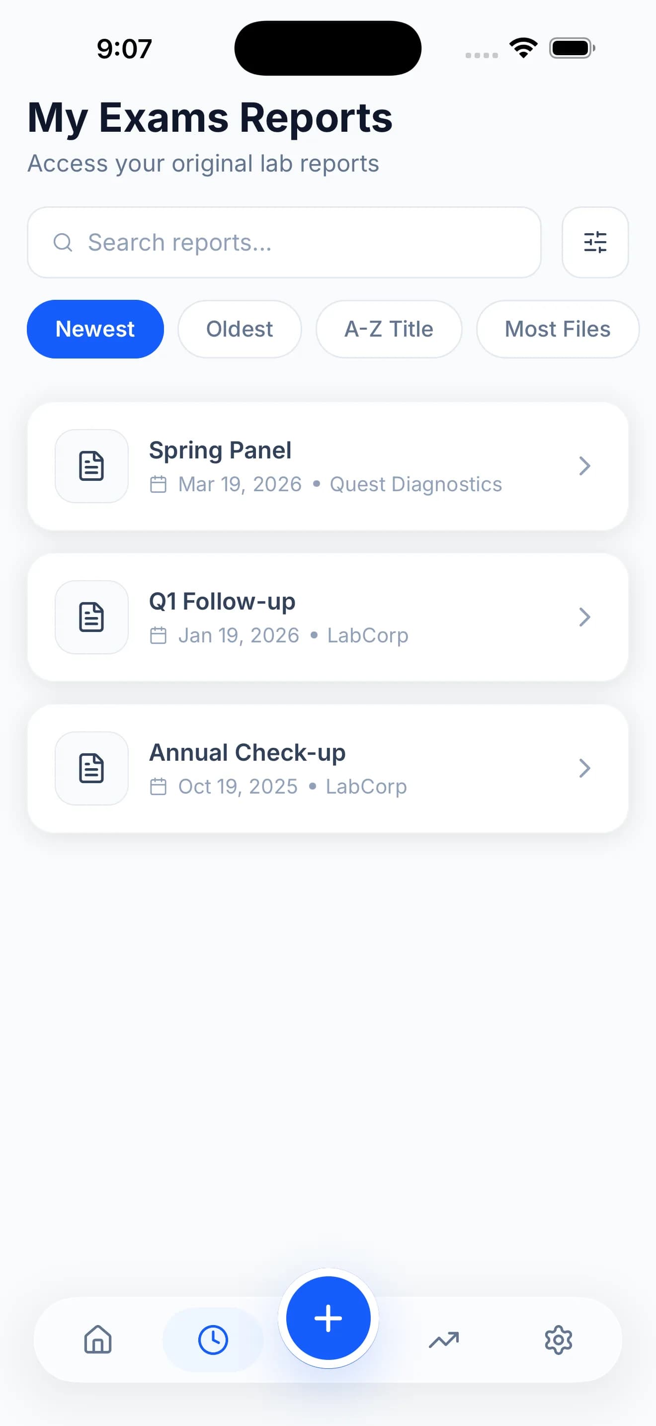 List of uploaded lab reports
